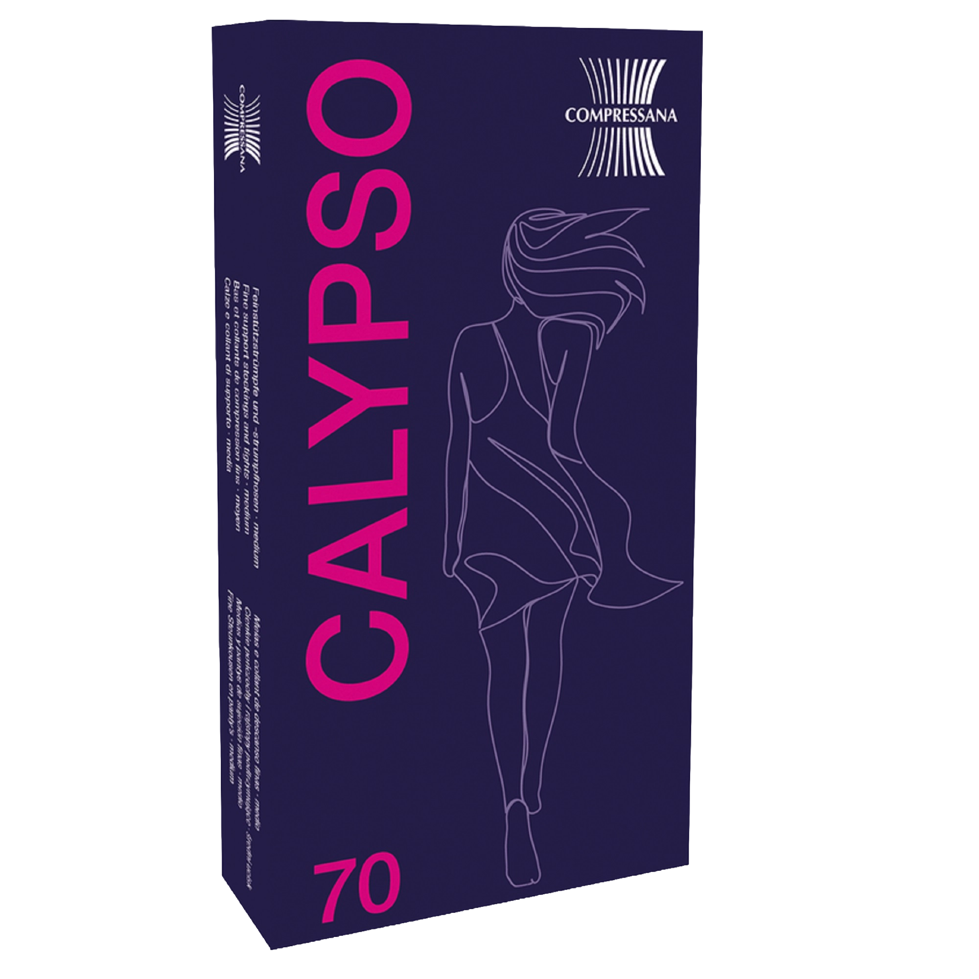 Produktverpackung der COMPRESSANA Calypso 70 DEN Stützstrümpfe mit mittlerer Kompression