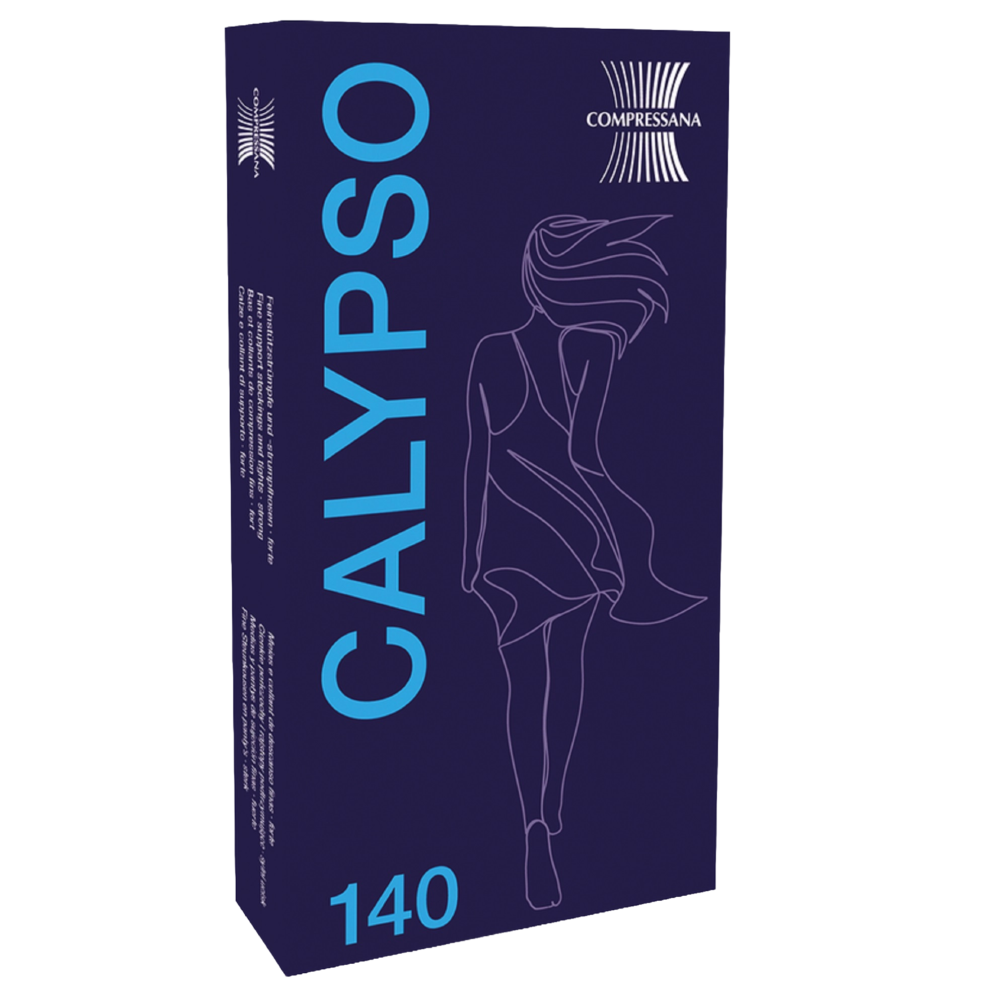 Produktverpackung der COMPRESSANA Calypso 140 DEN Stützstrümpfe mit starker Kompression